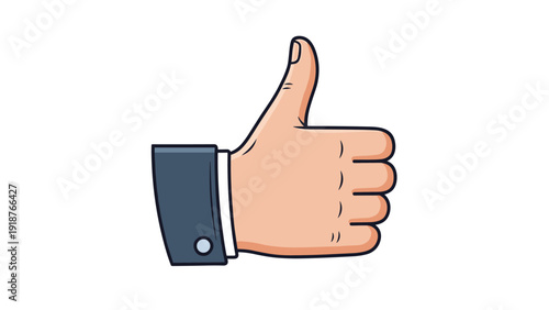 Detailed illustration of a hand in a blue suit sleeve giving a positive thumbs up gesture symbolizing success and approval.