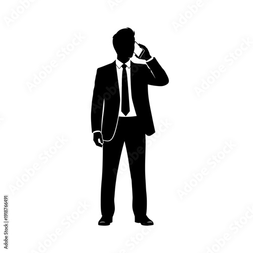 Man in Suit Talking on Phone.