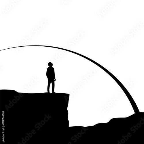 Man Standing on Cliff Edge Silhouette.