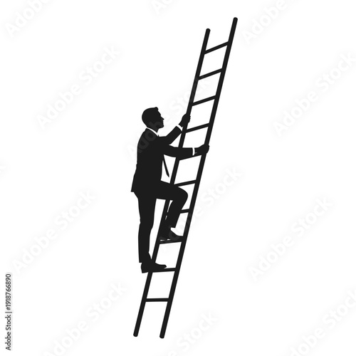 Man in Suit Climbing Ladder Silhouette.