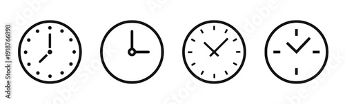 Collection of four clock icons showing different times with simple minimalist design