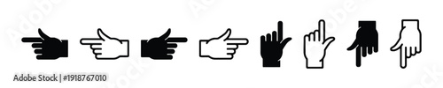 Collection of hand pointer finger icons pointing in different directions with black and white options