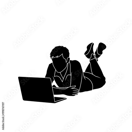 Woman Lying Down Using Laptop Computer.