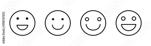 Collection of happy smiley face icons line art vector illustration
