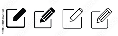 Collection of four icons representing editing and writing actions, with pencils and paper symbols