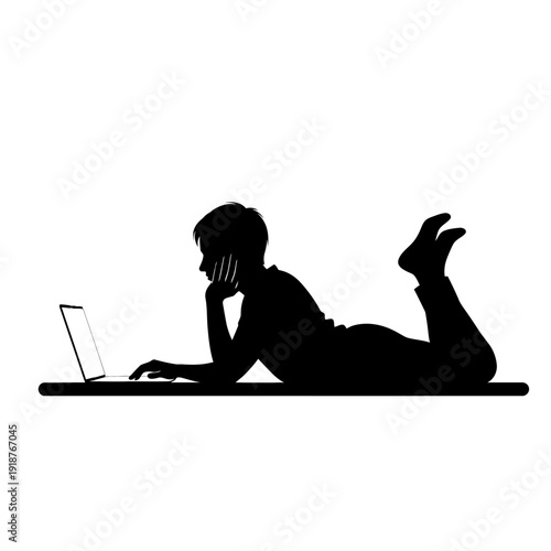 Woman Lying on Floor Using Laptop.