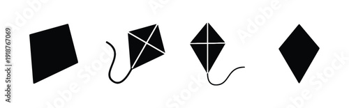 Collection of four kite icons representing different shapes and designs
