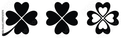 Collection of four leaf clover icons in different styles for luck and good fortune