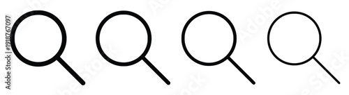 Collection of four magnifying glass icons with varying thickness for search or zoom functionality