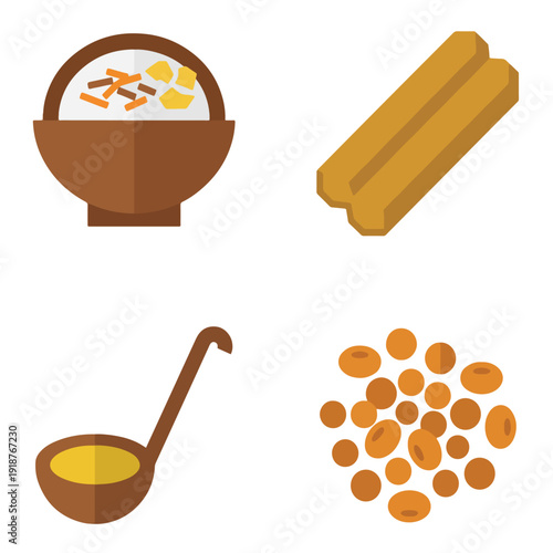 Bubur Ayam Chicken Porridge Breakfast Food Icon Set