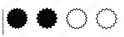 Collection of four starburst or badge icons, solid black and outline for emphasis or recognition