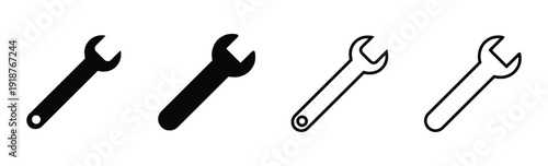 Collection of four wrench icons in different styles showing filled and outline versions of tool
