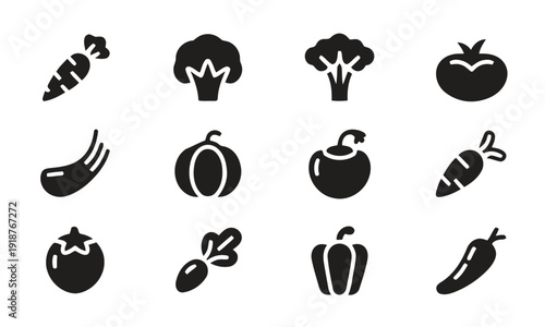 Collection of fresh vegetable icons for healthy eating and cooking