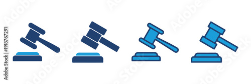Collection of gavel icons symbolizing justice law and auction in various styles