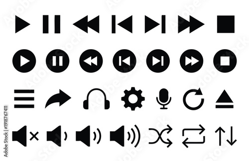 Collection of media player and interface icons