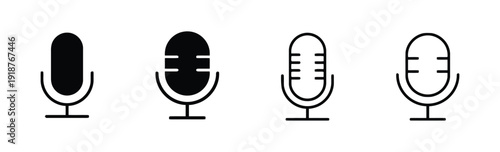 Collection of microphone icons in solid and outline styles for audio recording and sound input