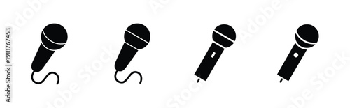Collection of microphone icons with different styles and cable variations