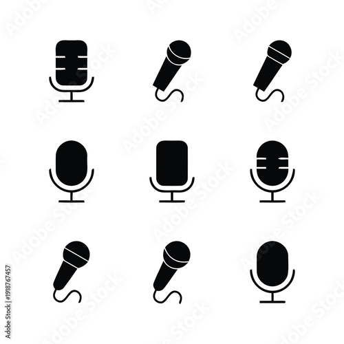 Collection of microphone icons representing audio recording and performance