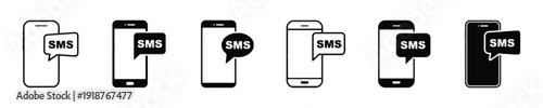 Collection of mobile phone icons with sms message bubble