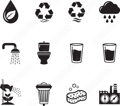 Environmental and household icons for ecology and conservation concept