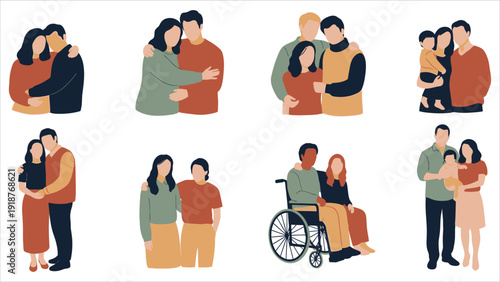 Collection of different people hugging each other.