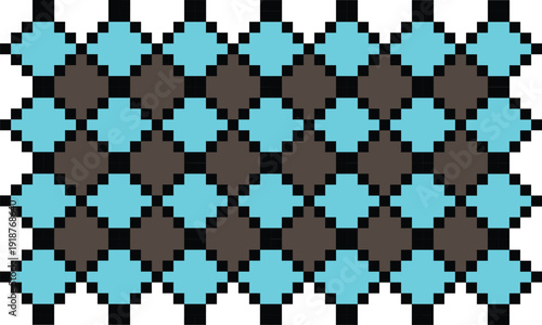 Light blue and brown geometric pixel art pattern with black lines abstract mosaic texture for background or digital wallpaper design