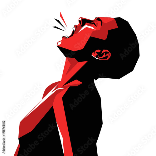 Expressive Red Silhouette of a Person Screaming with Mouth Open, Anguish, Pain, Anger