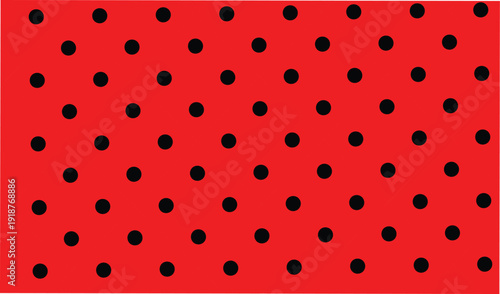 Seamless black polka dots on a bright red background vector illustration, ideal for textiles, fabrics, packaging, and digital designs
