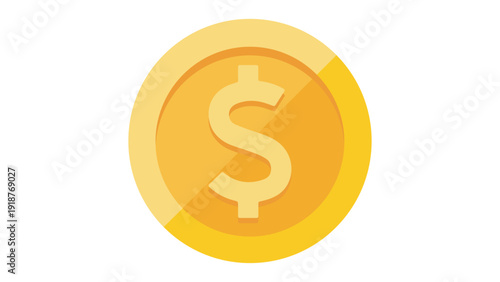 Dollar symbol on gold coin flat style. Dollar currency symbol on gold coin, money sign flat style vector illustration isolated on white background. 