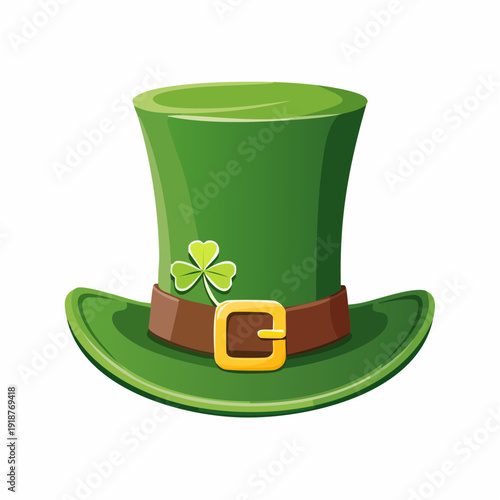 Vibrant green top hat adorned with a lucky four-leaf clover, perfect for celebrating Irish traditions and bringing a touch of festive cheer to any occasion