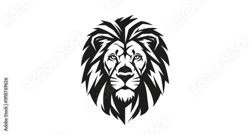 Majestic Lion Head Emblem Black and White Illustration.