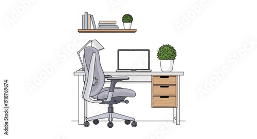 Modern Ergonomic Office Chair and Desk Setup.