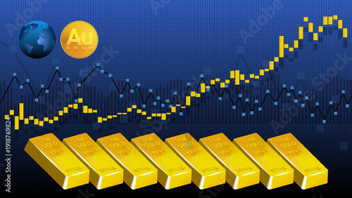 Vector economic banner. Gold futures. Global commodity price growth. 3D 1000 gram bars. Charts and graphs. Ingots Au. Precious metal