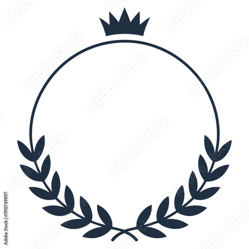 Elegant minimalist laurel wreath with crown for awards and achievements