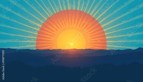 Blue sunburst pattern with radial rays, retro sunrise background, ideal for thumbnails, banners, or pop-style designs