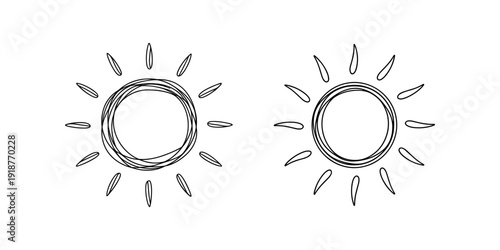 Black and white hand drawn sun simple minimalistic