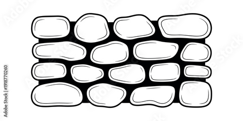 Black and white of a stone wall cartoon rocks stones