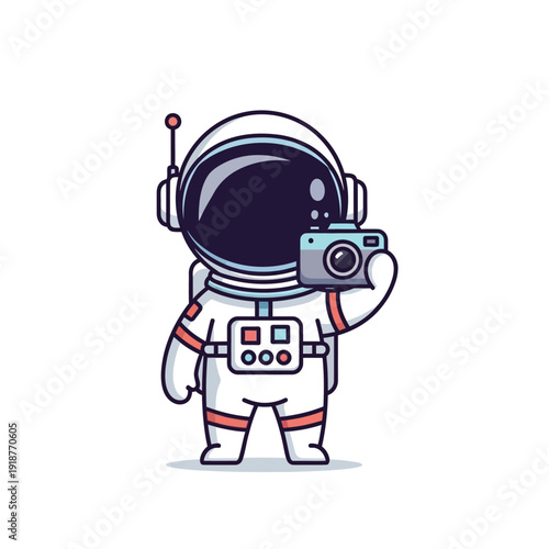 Illustration Vector of Astronaut with Camera in White Spacesuit.