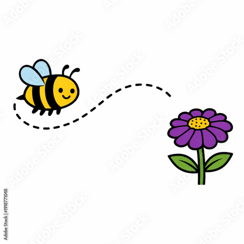 Pollination concept illustration with bee and spring flowers