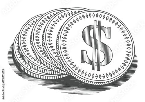 Stack of US Dollar Coins with Dollar Symbol