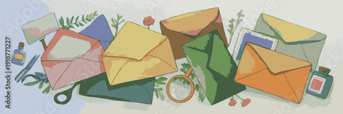 Collection of vintage envelopes and stationery items, correspondence and communication concept