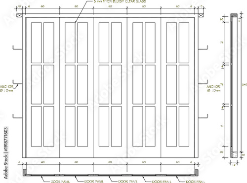 Vector sketch illustration silhouette architectural design detail view facade of garage door window frame of house with scale size 