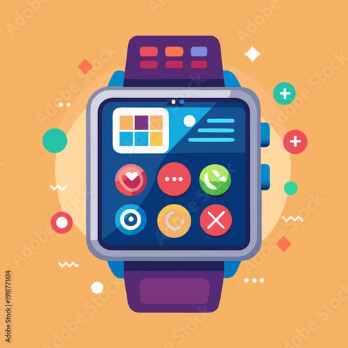 Smartwatch with Mobile Applications and Digital Icons Illustration