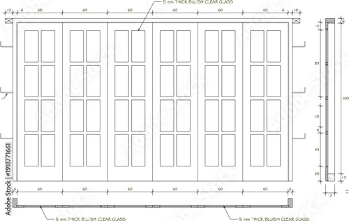 Vector sketch illustration silhouette architectural design detail view facade of garage door window frame of house with scale size