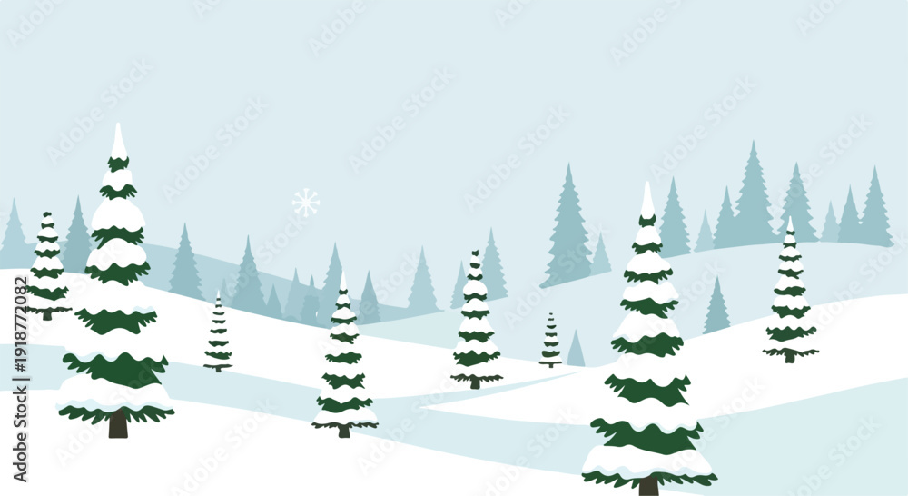 Fototapeta premium Minimalist Snowy Winter Forest Landscape Vector Illustration