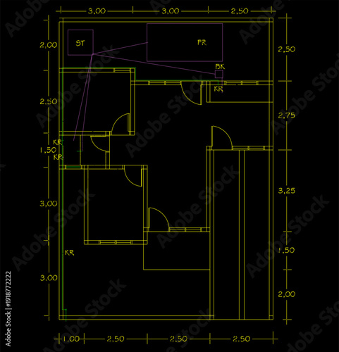 Vector sketch illustration silhouette of architectural design of house waste water sanitation plan with scale size 