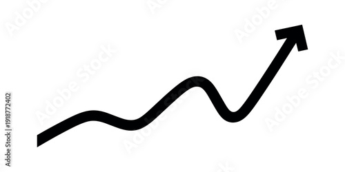 Black line graph with upward trend arrow white background