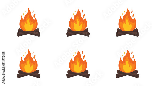 Vector template set featuring a stylized bonfire element in a flat design style, devoid of any font or textual elements