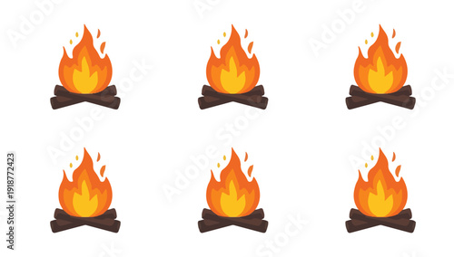 Vector template set featuring a stylized bonfire element in a flat design style, devoid of any font or textual elements