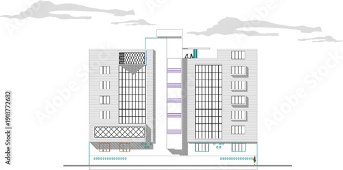 vector sketch illustration silhouette architectural design architectural construction section view facade hotel modern apartment